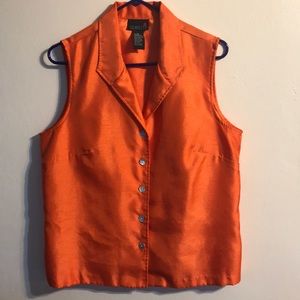 Orange silky vest/sleeveless button up blouse 14